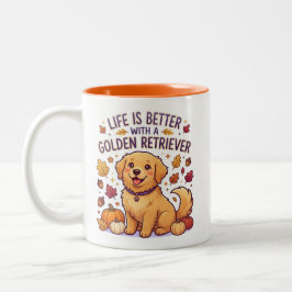 Taza Bicolor La vida es mejor con un perro Golden Retriever de