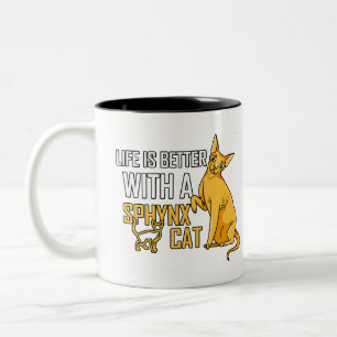 Taza Bicolor La Vida Es Mejor Con Una Camiseta De Gato Sfinx