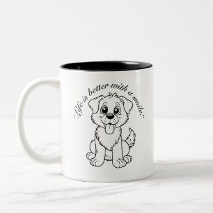 Taza Bicolor La vida es mejor con una sonrisa, perro lindo