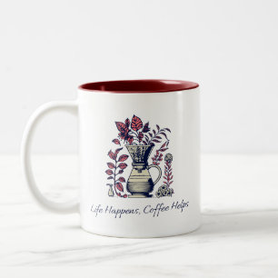 Taza Bicolor La vida sucede, el café ayuda Botánico Café de ver