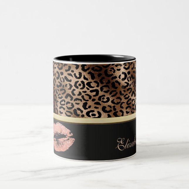Taza Bicolor Labios Brillantes con Patrón de Leopardo Elegante (Centro)