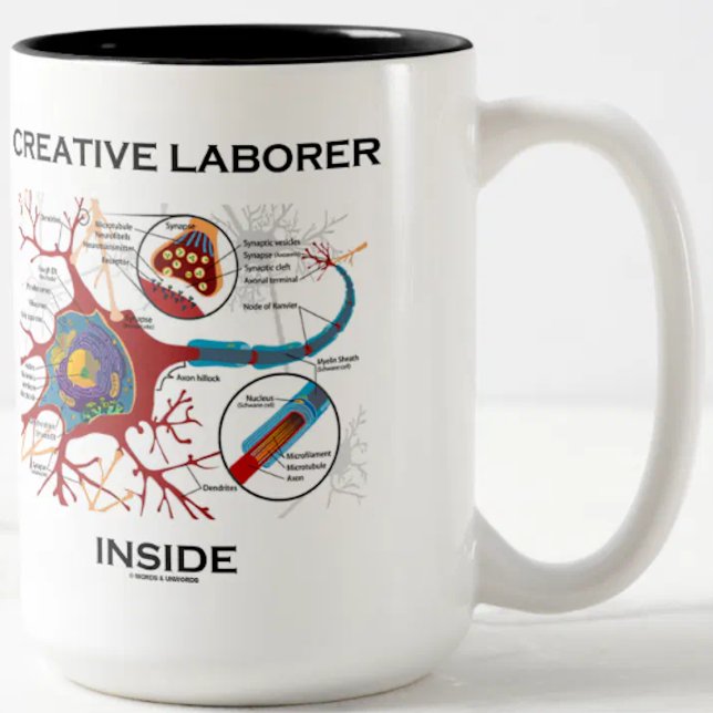Taza Bicolor Laborador creativo interno (Neurón/Sinapsis) (Are you a creative person? Here's a mug featuring a neuron/synapse for the creative laborer!)