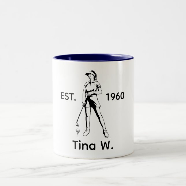 Taza Bicolor Lady Golfer Nombre y año personalizados (Centro)