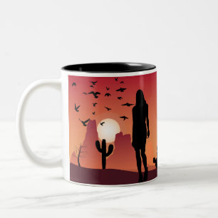 Taza Bicolor Lady In the desierto Paisaje Animales arte de la n