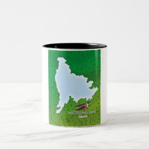 Taza Bicolor Lago Hubbard Norte Michigan Mapa del lago Dos tono