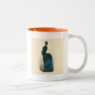 Taza Bicolor Lámina de moda victoriana antigua: vestido con pol