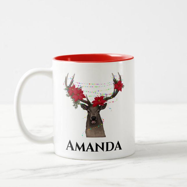 Taza Bicolor Lámparas de renos personalizados - navidades (Izquierda)