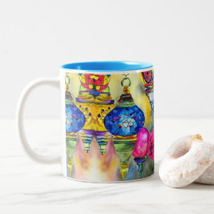 Taza Bicolor Lámparas turcas mosaicos acuarela arte fino