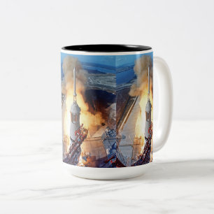 Taza Bicolor Lanzamiento del cohete del alunizaje de la NASA Ap