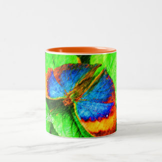 Taza Bicolor Lápiz de mariposa azul personalizado