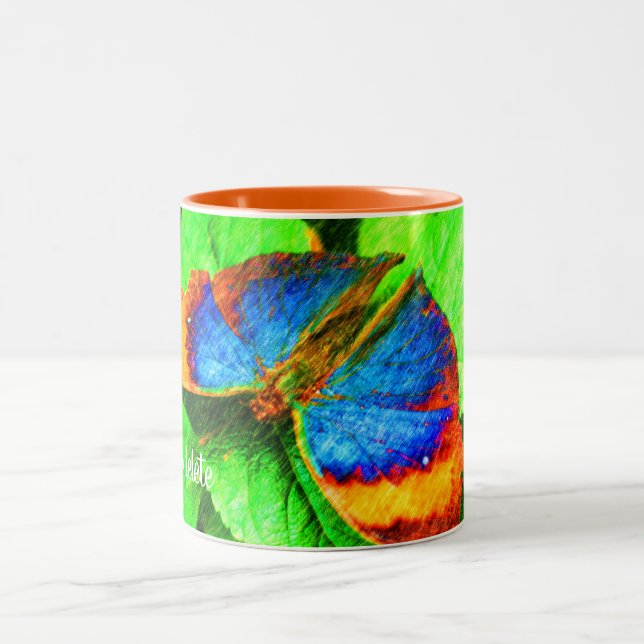 Taza Bicolor Lápiz de mariposa azul personalizado (Centro)