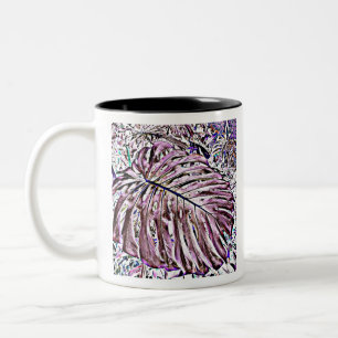 Taza Bicolor Las hojas de Monstera Tropical en Púrpura