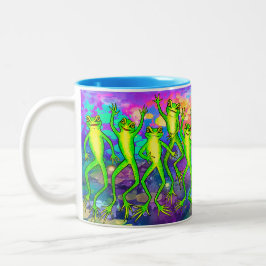 Taza Bicolor Las ranas de Archey en un fondo surrealista de un 