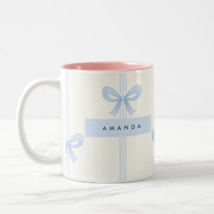 Taza Bicolor Lazo de cinta azul pastel suave Coquette personali