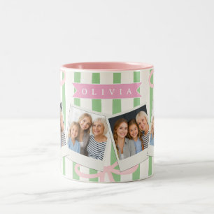 Taza Bicolor Lazo de Raya Verde Coquette Femenino Personalizado