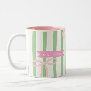 Taza Bicolor Lazo Verde de Raya Personalizado de Coquette Femen