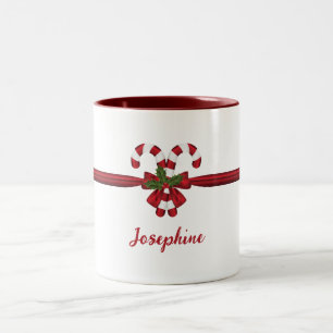 Taza Bicolor Lazos de caramelos festivos rojos y blancos con no