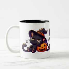 Taza Bicolor Lazy Witch Cat Pumpkin Halloween Mug | Two-Sided C