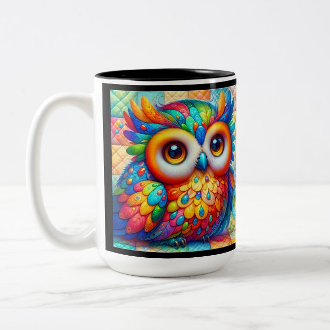 Taza Bicolor Lechuza Colorida Adorable (Izquierda)