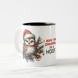 Taza Bicolor Lechuzas de navidades Espero que sus Navidades sea