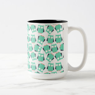 Taza Bicolor Lechuzas singulares verde azuladas