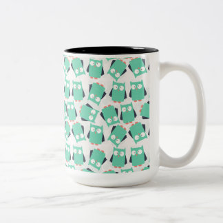 Taza Bicolor Lechuzas singulares verde azuladas