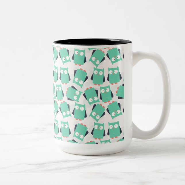 Taza Bicolor Lechuzas singulares verde azuladas (Derecha)