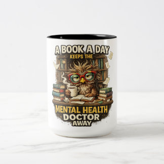 Taza Bicolor Lectura divertida amantes del libro de búhos salud