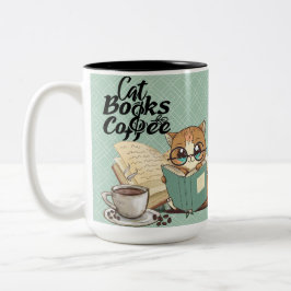 Taza Bicolor Leer libros café de gato lindo