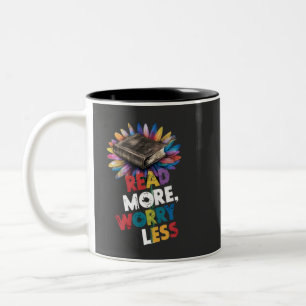 Taza Bicolor Leer más, menos preocupante es leer libros de dich