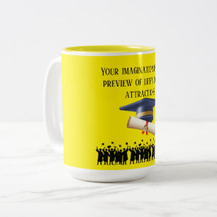 Taza Bicolor lema de graduación de Einstein amarillo