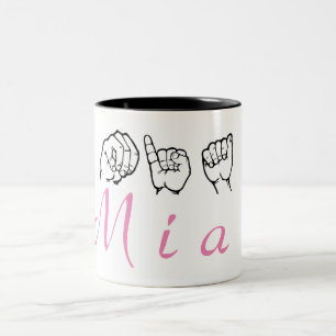 Taza Bicolor Lenguaje de signos americano Fingerspelled Mia del