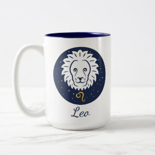 Taza Bicolor Leo Zodiac Design Blue and White Two-Tone Mug 15 o