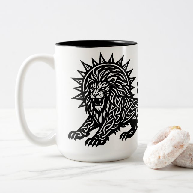 Taza Bicolor Leo Zodiaco Sol‑Melena León | BurnsInHell (Con donut)