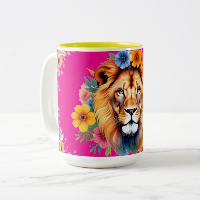 Taza Bicolor León con flores café Mug (Anverso izquierdo)