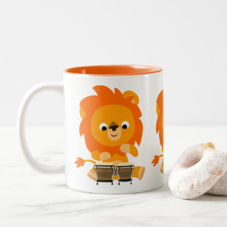 Taza Bicolor León Personalizado lindo jugando a los Bongos Mug