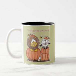 Taza Bicolor León y cordero en calabazas