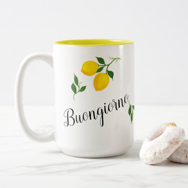 Taza Bicolor Leones y hojas café buongiorno (Con donut)