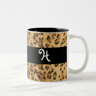 Taza Bicolor Leopard Print H monograma iniciales Coffee Mug Cup