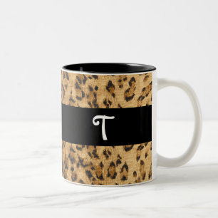 Taza Bicolor Leopard Print T mongram initis Coffee Mug Cup