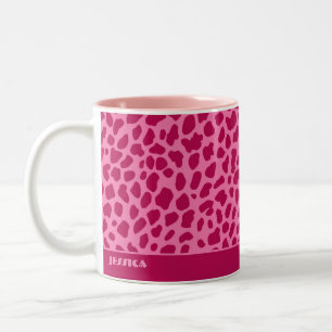 Taza Bicolor Leopardo Animal Print Retro Rosa y2k Nombre estéti