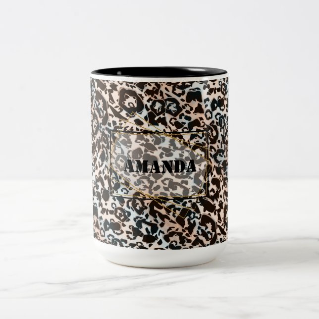 Taza Bicolor leopardo, de moda, visto, marrón, personalizado (Centro)