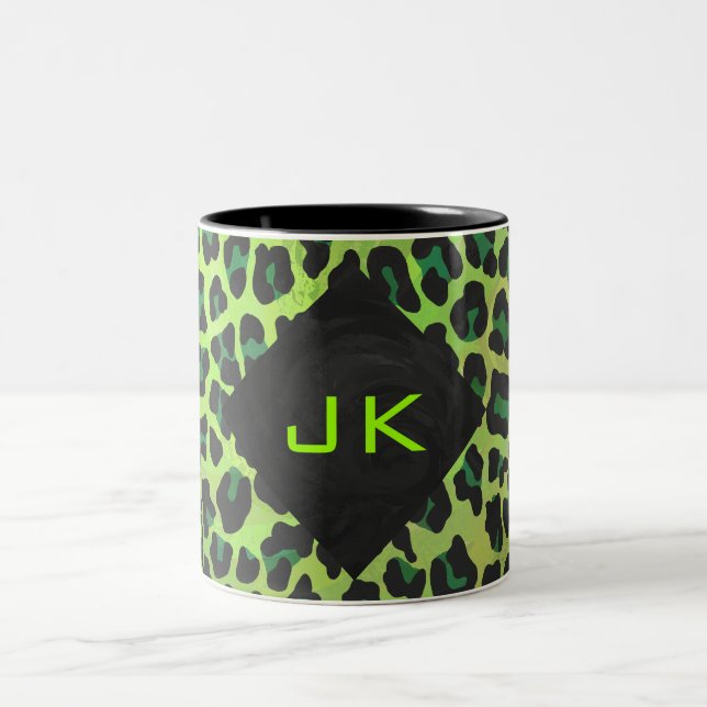 Taza Bicolor Leopardo negro y verde con monograma (Centro)