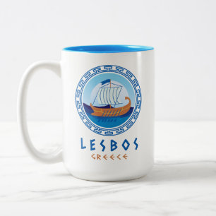 Taza Bicolor Lesbos, Grecia Diseño de Barcos Griegos