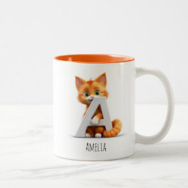 Taza Bicolor Letra a Cat Alphabet Monograma Café Mug