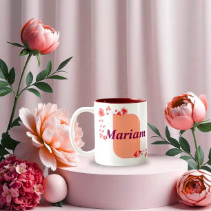 Taza Bicolor Letra A de monograma floral elegante y nombre Mari