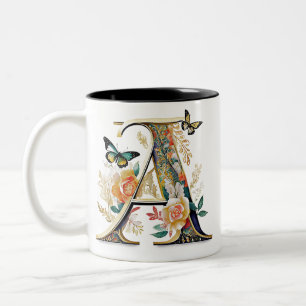 Taza Bicolor Letra bohemia floral elegante A