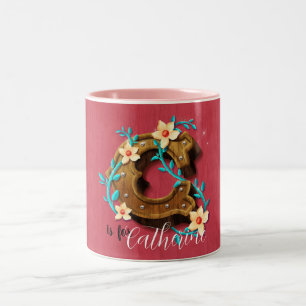 Taza Bicolor Letra C Alfabeto de madera - Floral 3D inicial