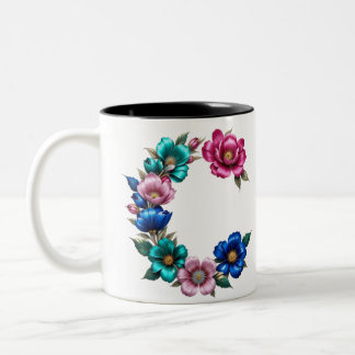 Taza Bicolor Letra C Café Mug - Diseño floral para regalo