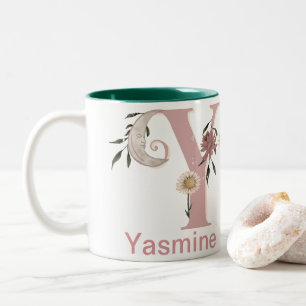 Taza Bicolor Letra Celestial Floral Custom Name Y Monograma sob